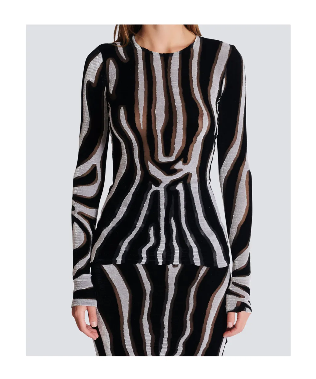 Zebra-Print Velvet Bodycon Top