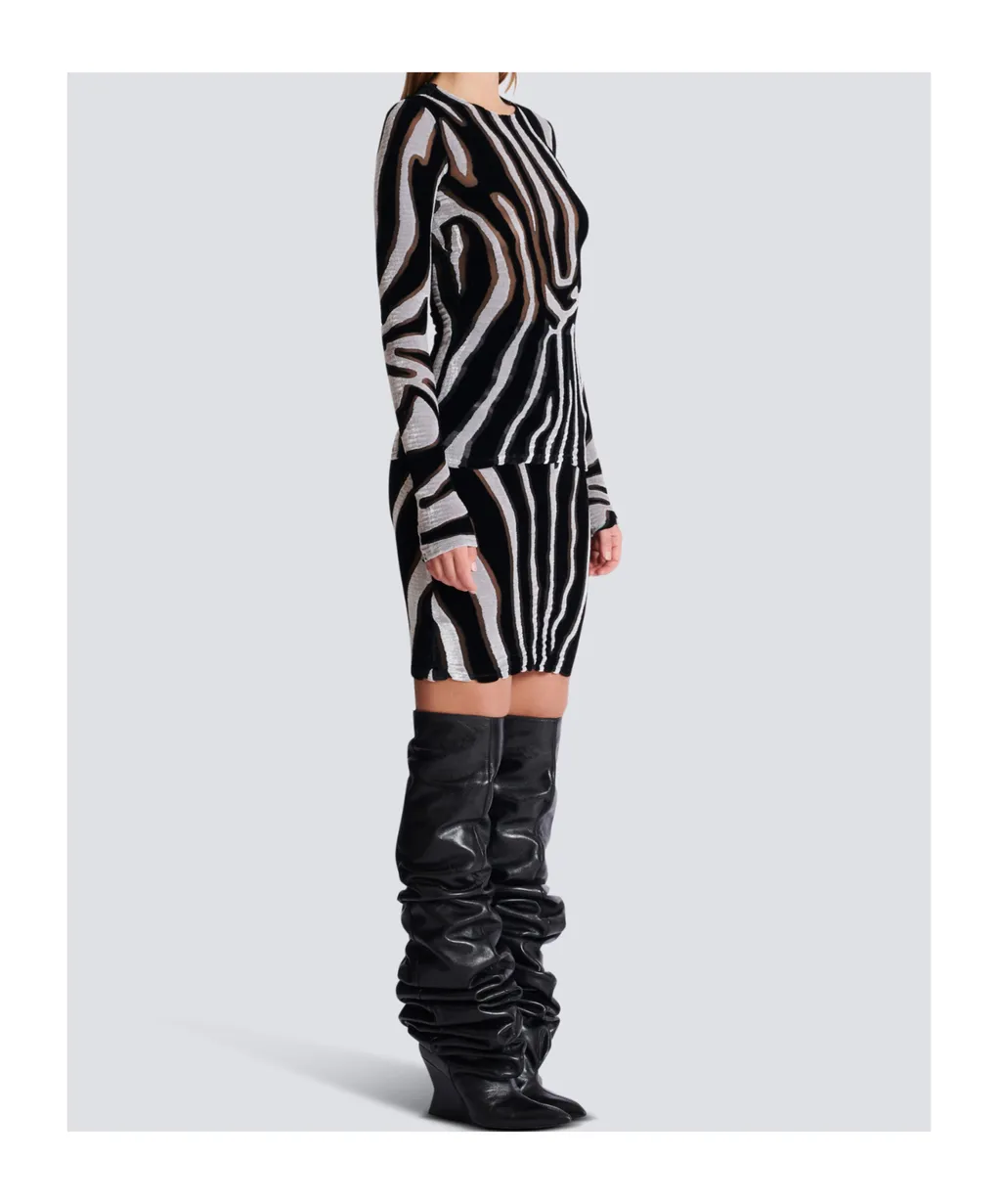 Zebra-Print Velvet Bodycon Top