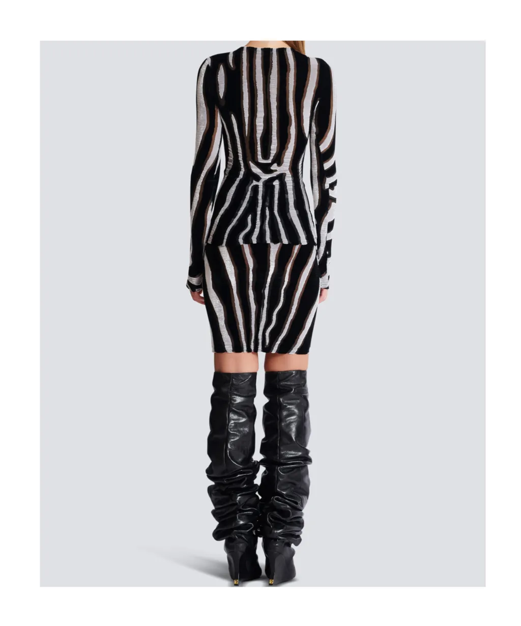 Zebra-Print Velvet Bodycon Top