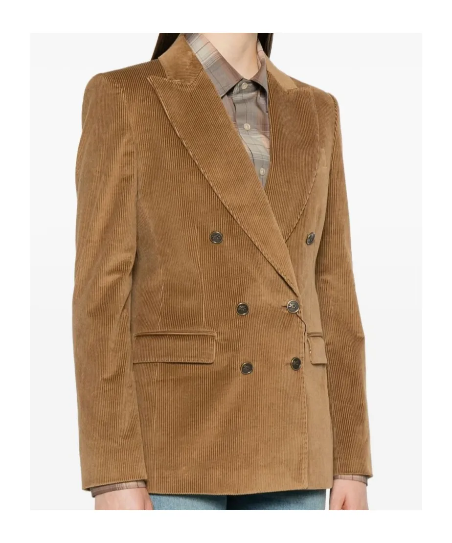Double-Breasted Corduroy Velvet Jacket