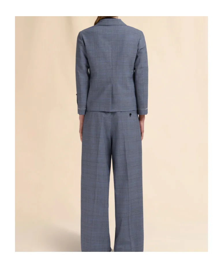 Blue Wool Cropped Jacket With Prince Of Wales Check