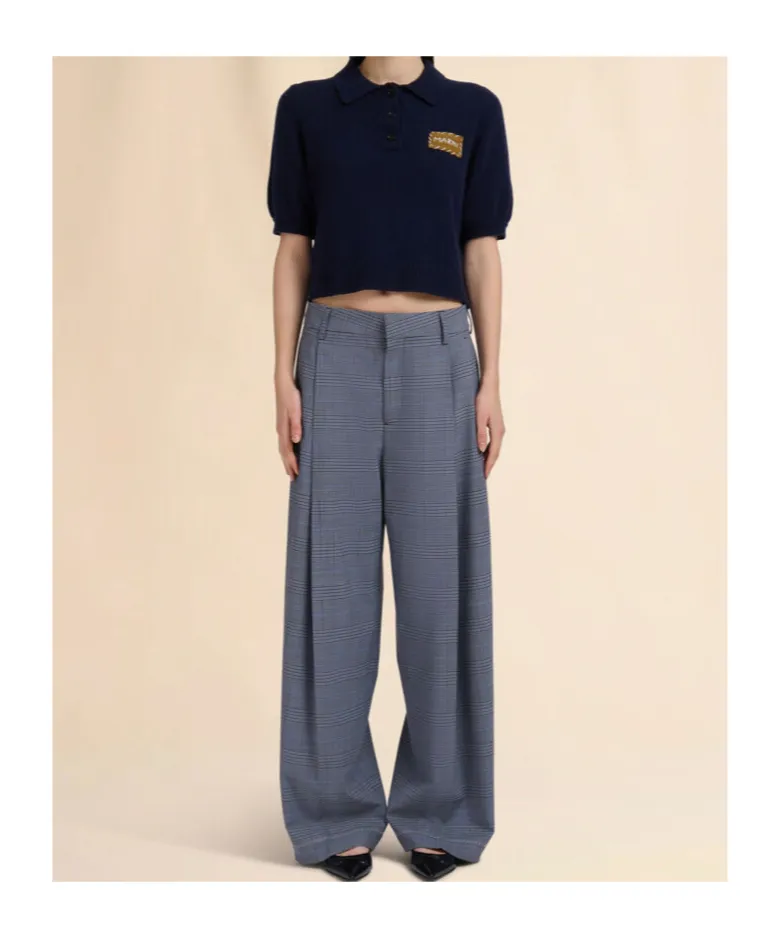 Blue Wool Trousers With Prince Of Wales Check