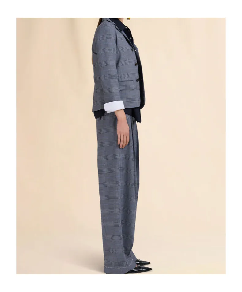 Blue Wool Trousers With Prince Of Wales Check