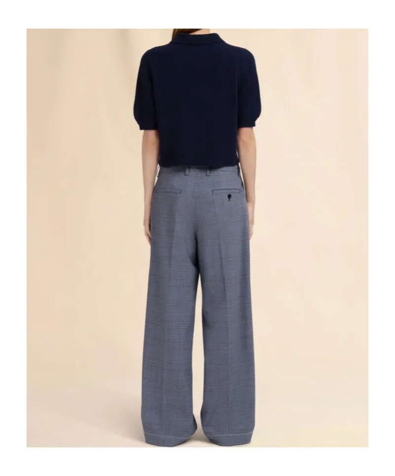 Blue Wool Trousers With Prince Of Wales Check