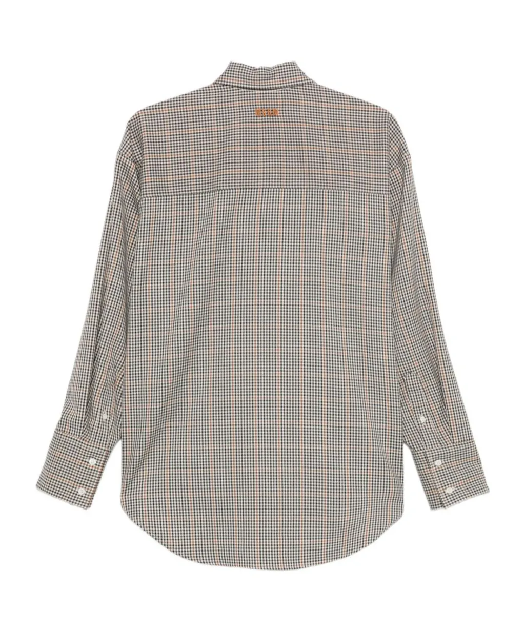 Msgm Long Sleeved Checked Embellished Shirt