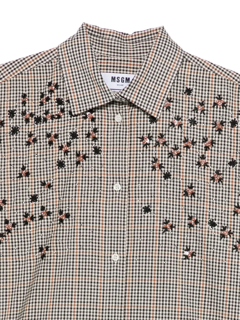 Msgm Long Sleeved Checked Embellished Shirt