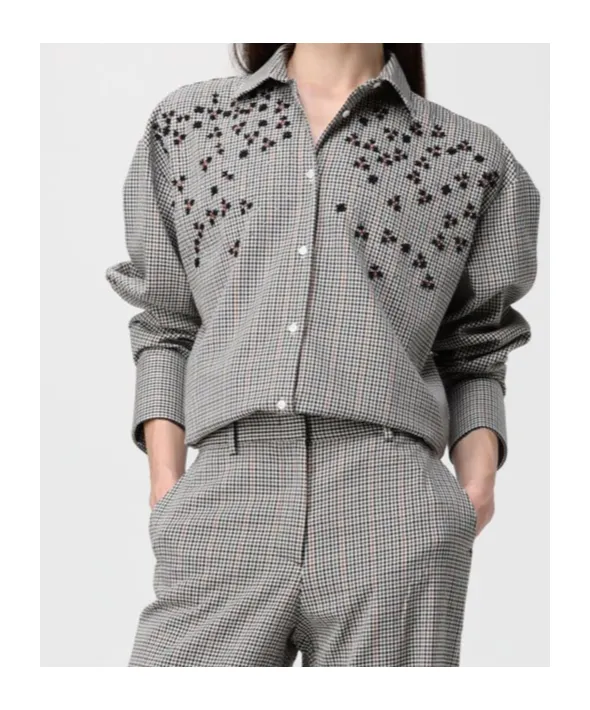 Msgm Long Sleeved Checked Embellished Shirt