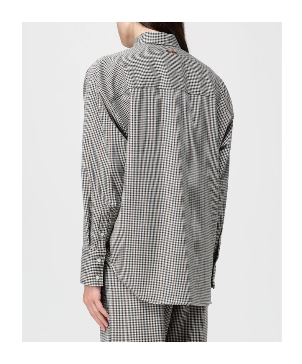 Msgm Long Sleeved Checked Embellished Shirt