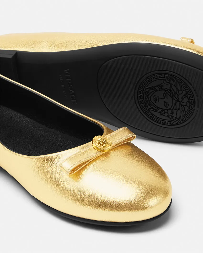 Versace Kids Gianni Ribbon Metallic Ballerinas