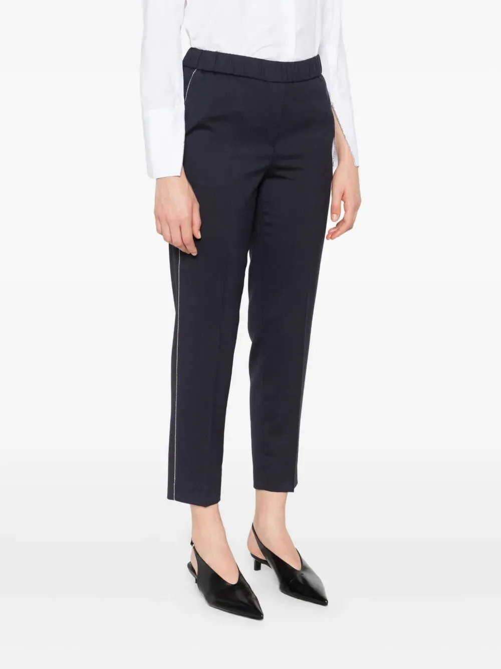 Elasticated-Waist Side-Stripe Trousers