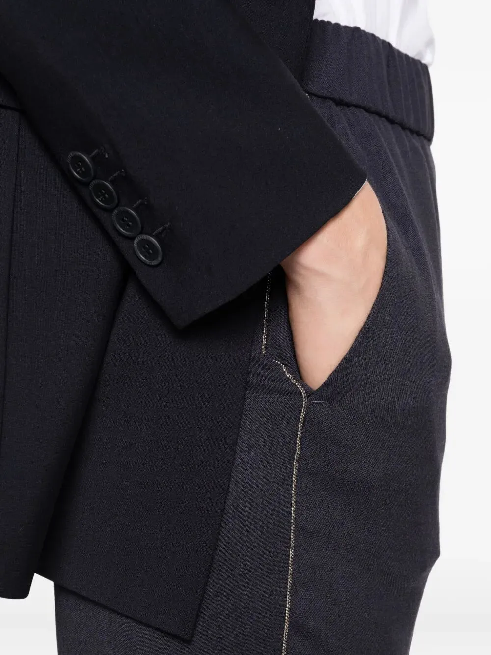 Elasticated-Waist Side-Stripe Trousers