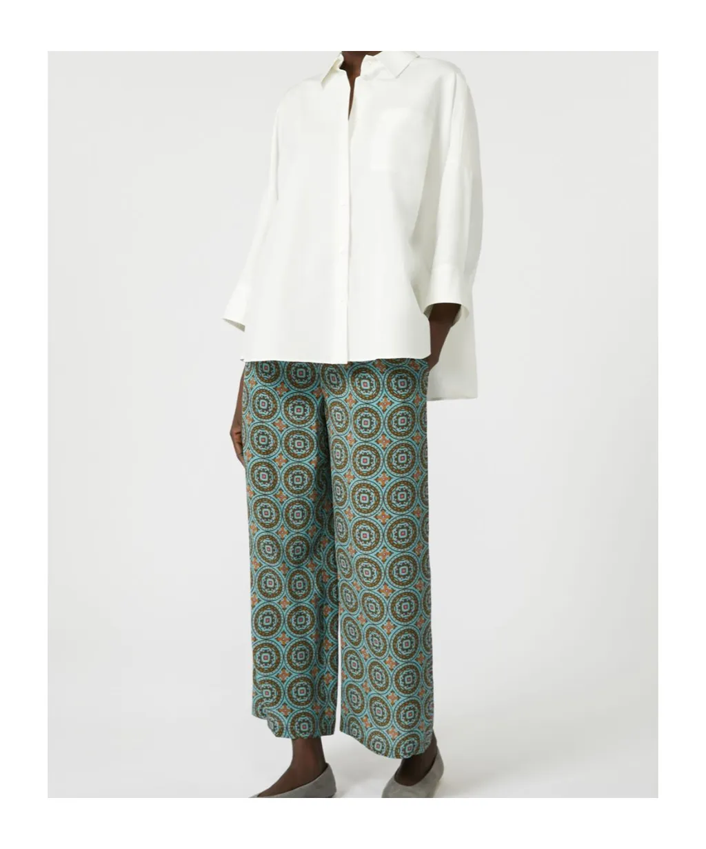 Printed Silk Cropped Trousers