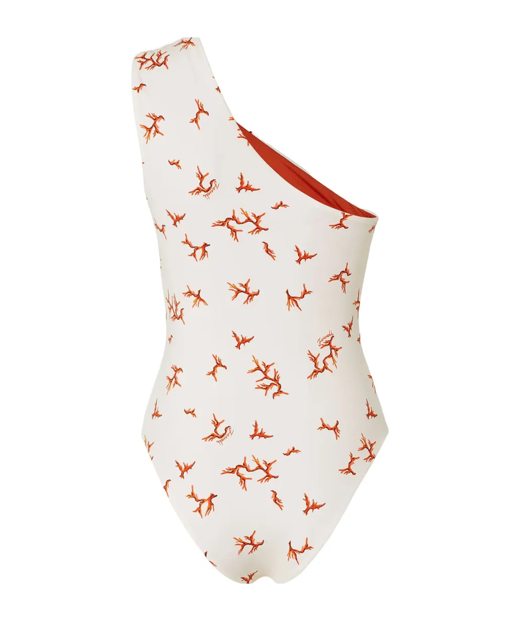 Fendi Coral Printed One-Shoulder Swimsuit