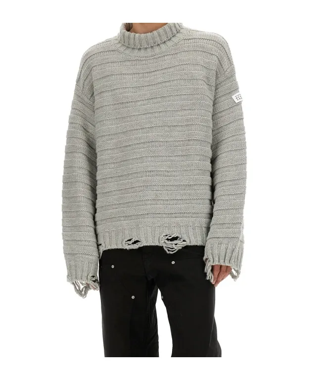 Mm6 Maison Margiela High-Neck Drop-Shoulder Distressed Jumper