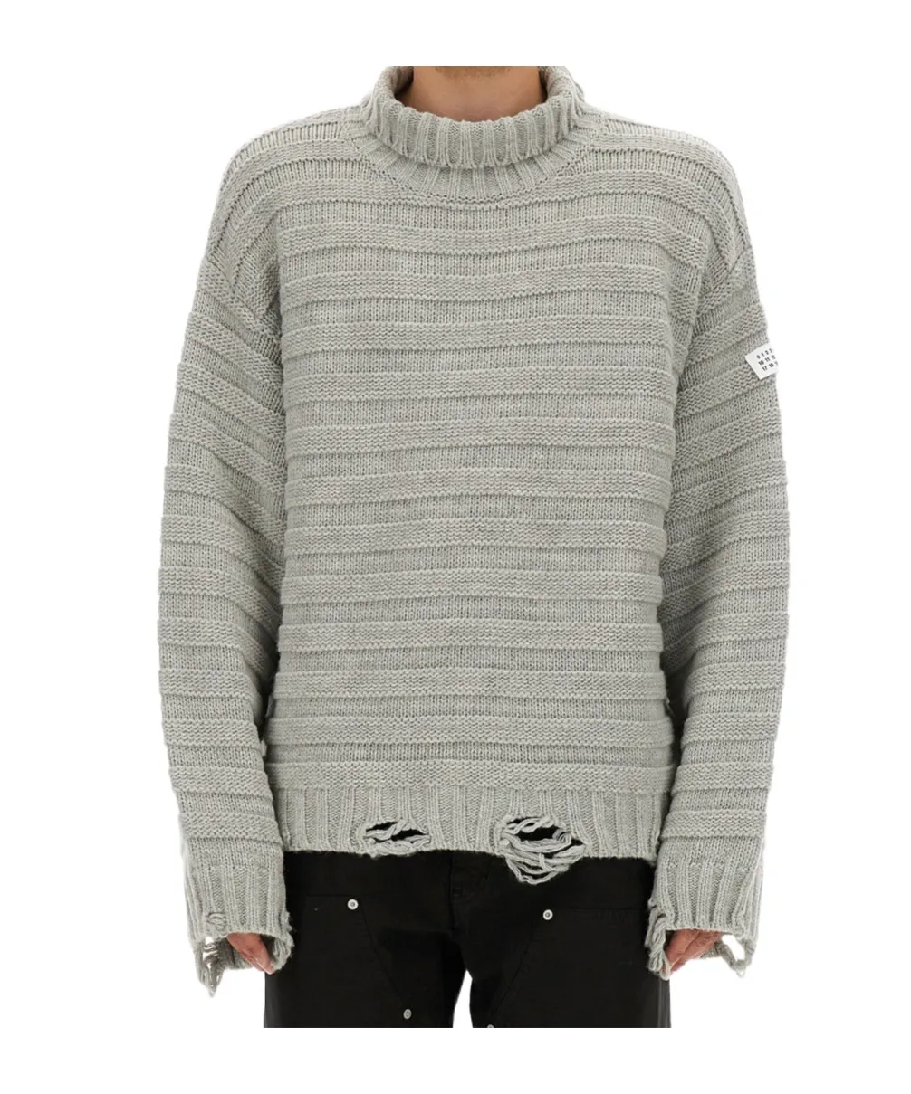 Mm6 Maison Margiela High-Neck Drop-Shoulder Distressed Jumper