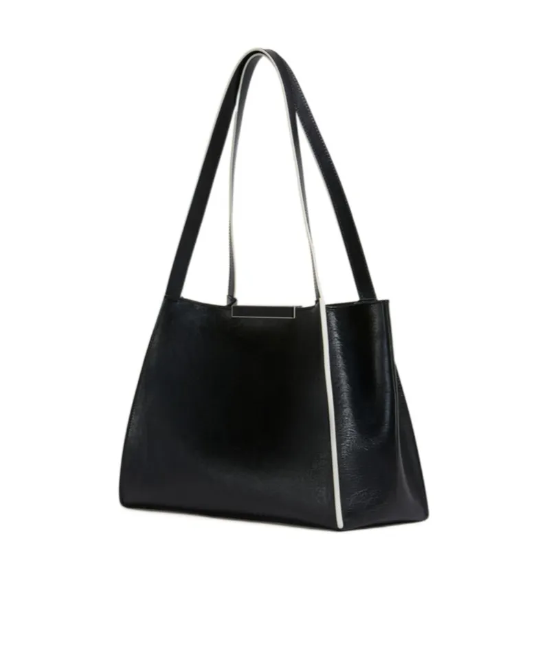 Black Leather Cresta E/W Small Tote Bag