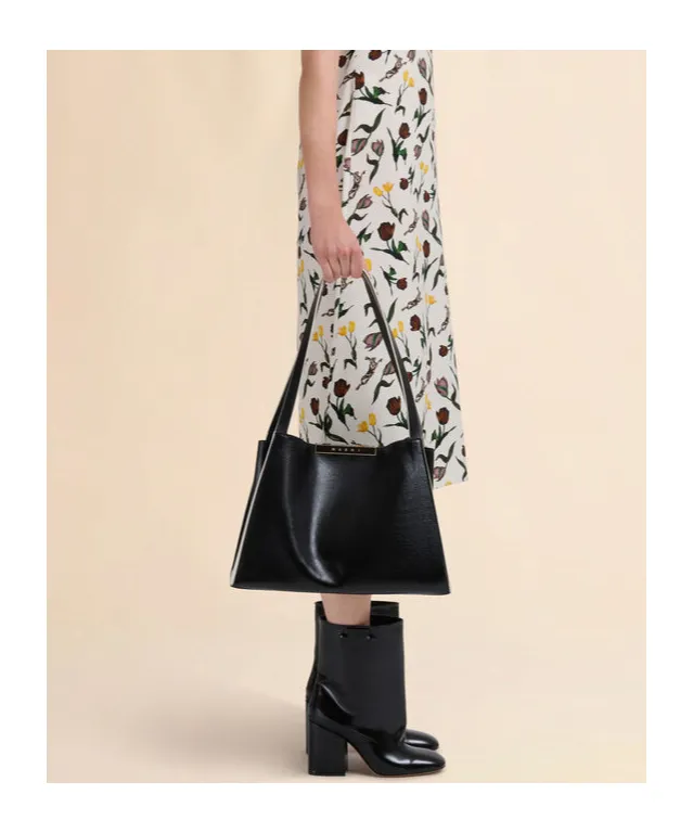 Black Leather Cresta E/W Small Tote Bag