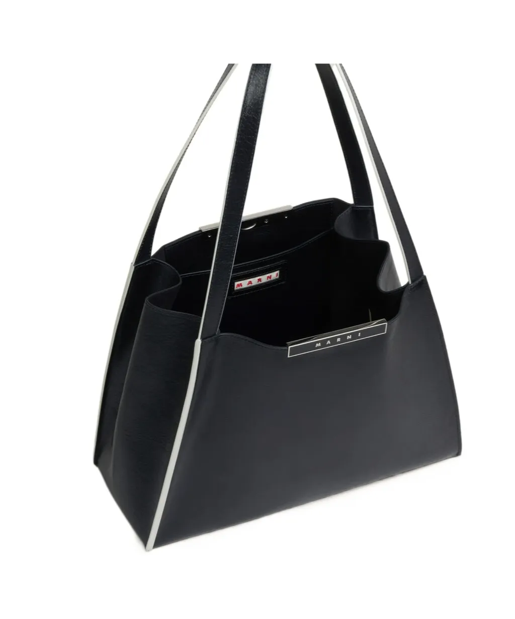 Black Leather Cresta E/W Small Tote Bag