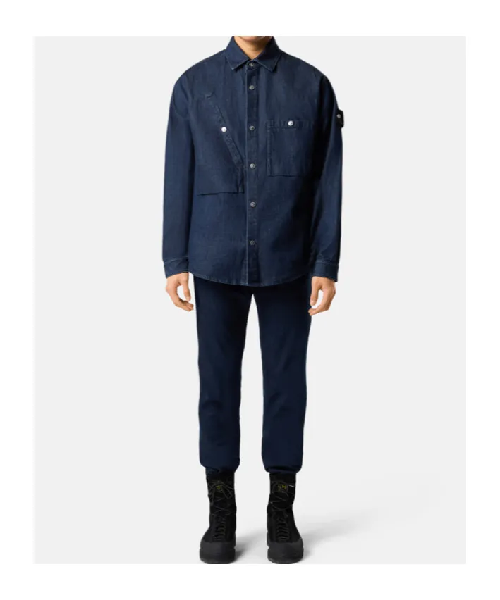 Stone Island Logo Patch Long Sleeved Shirt Jacket