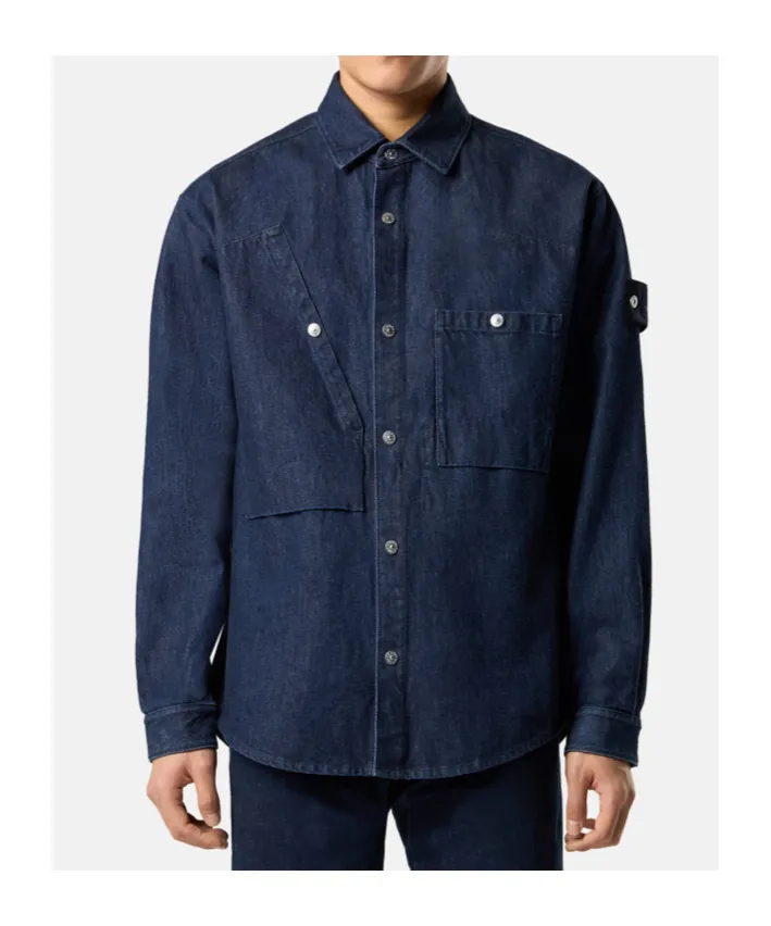 Stone Island Logo Patch Long Sleeved Shirt Jacket
