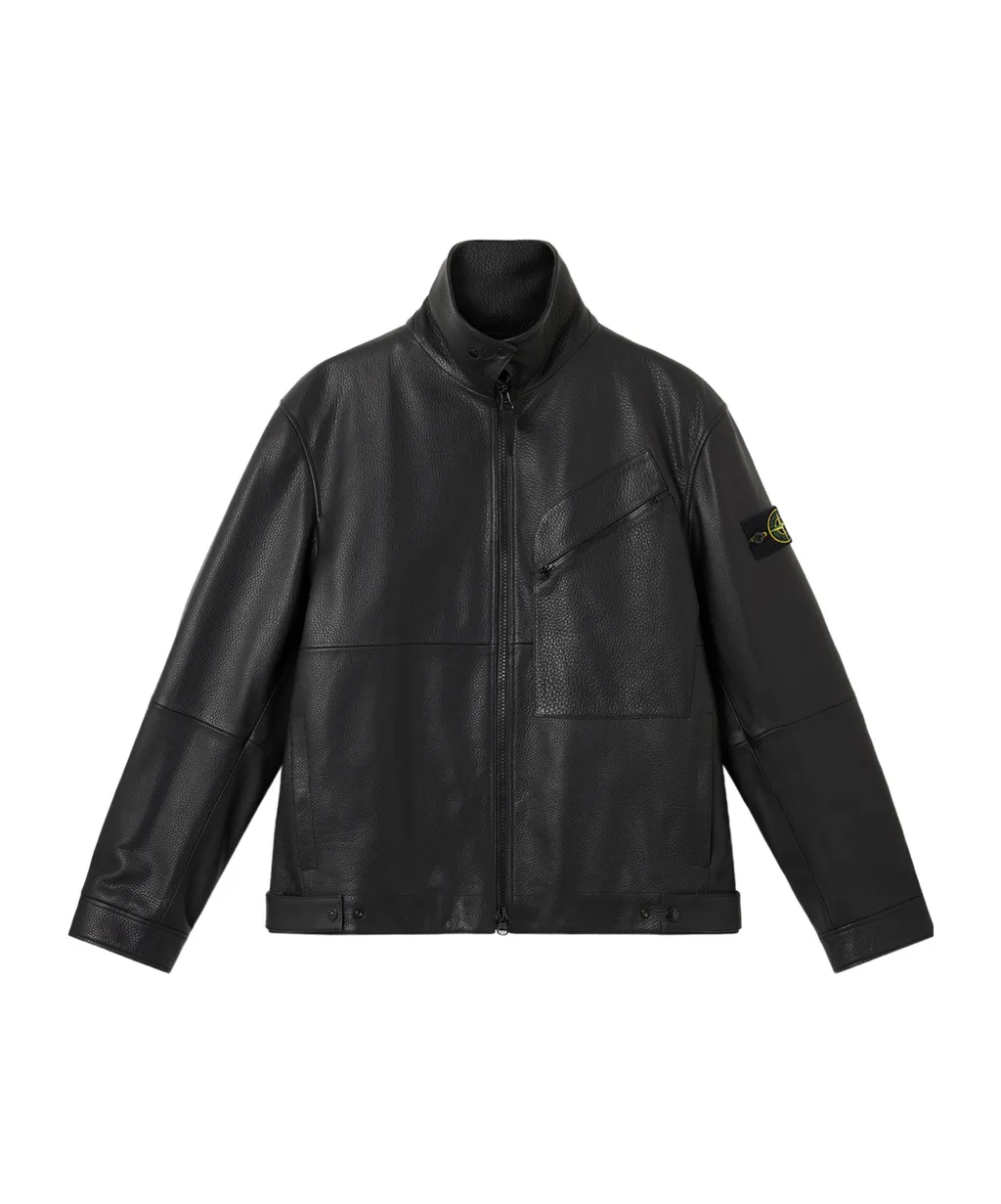 Panelled Zip-Fastening Leather Jacket