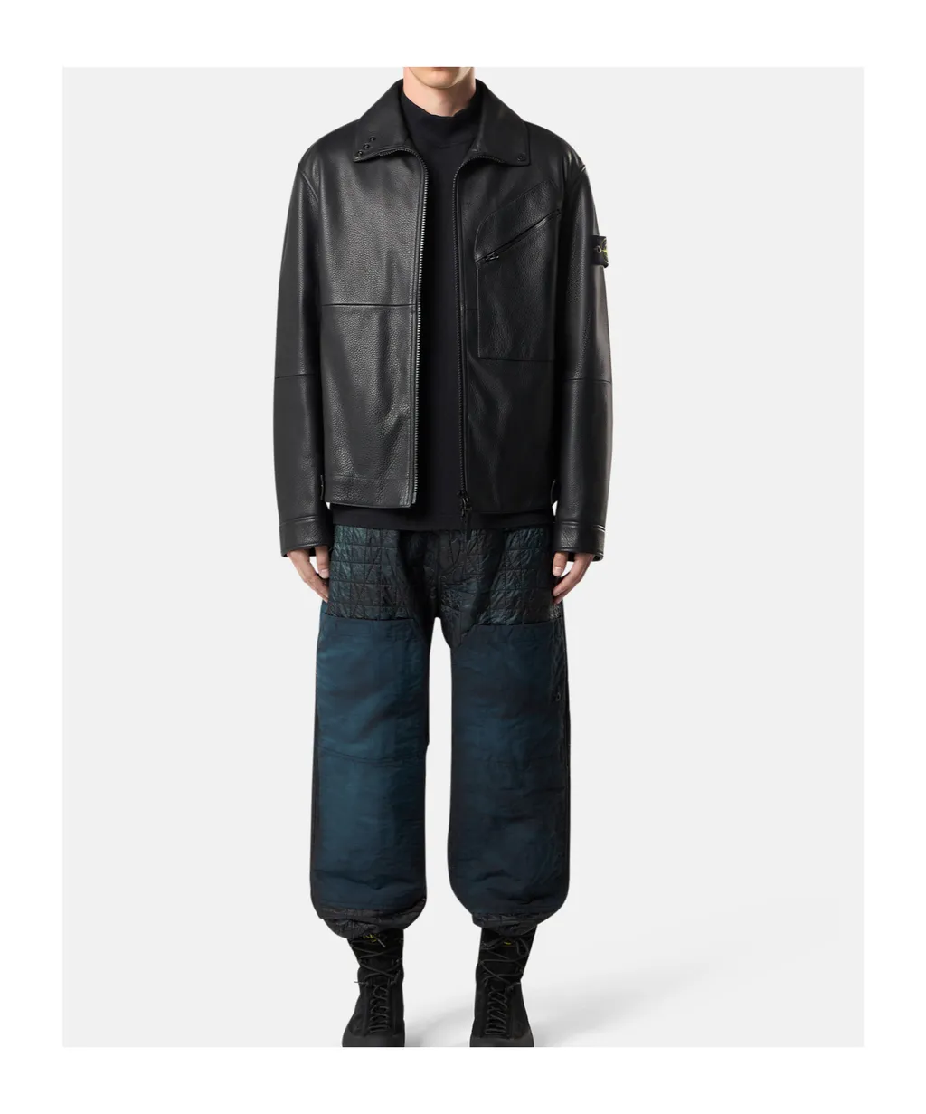 Panelled Zip-Fastening Leather Jacket