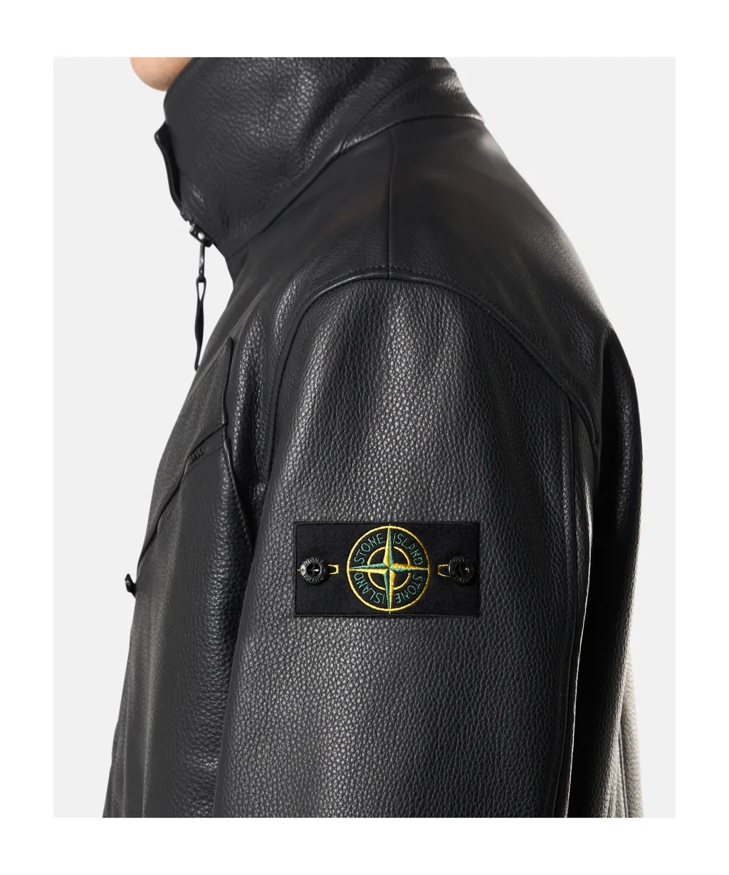Panelled Zip-Fastening Leather Jacket