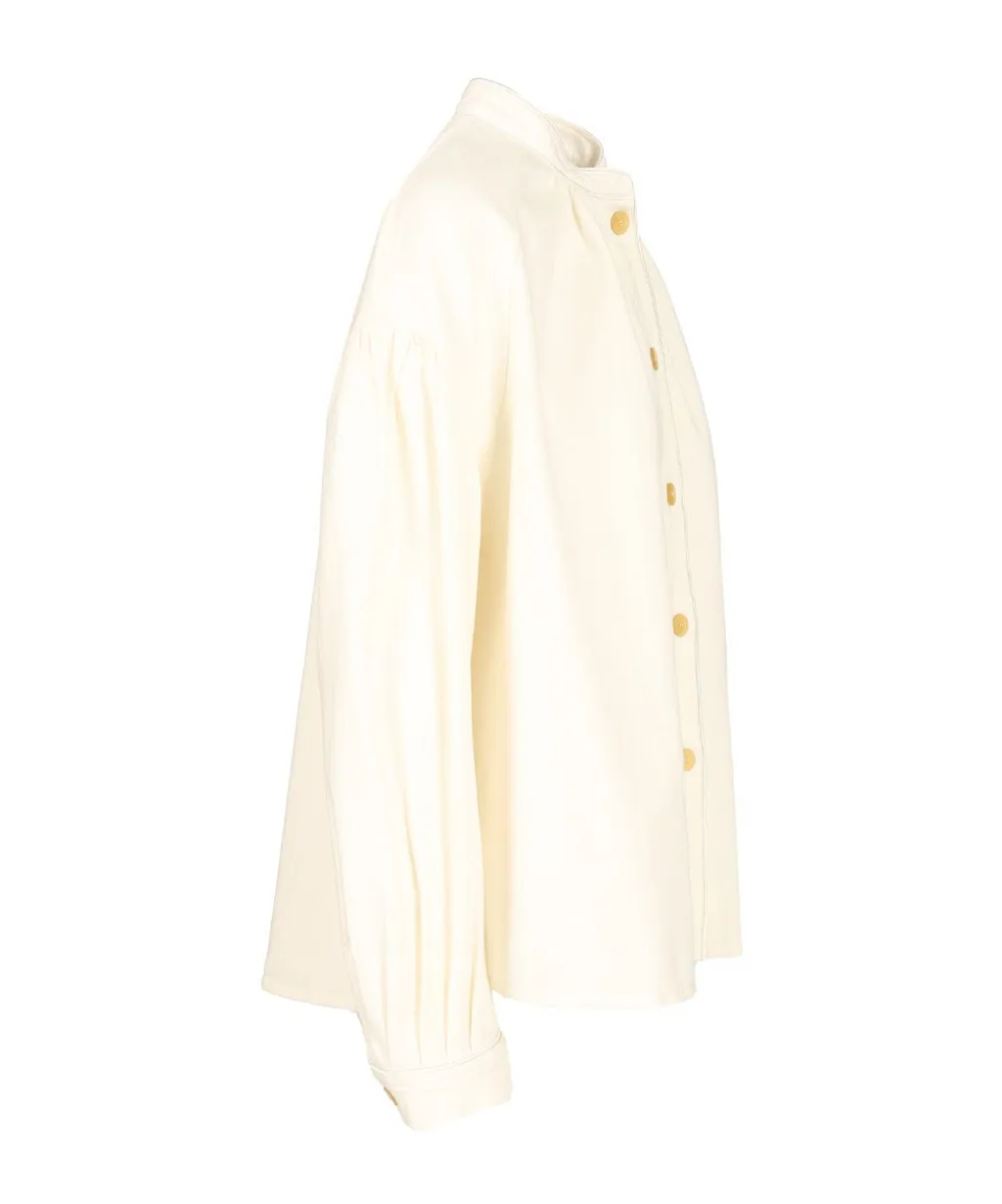 Forte Forte Mandarin Collar Puff Sleeve Top