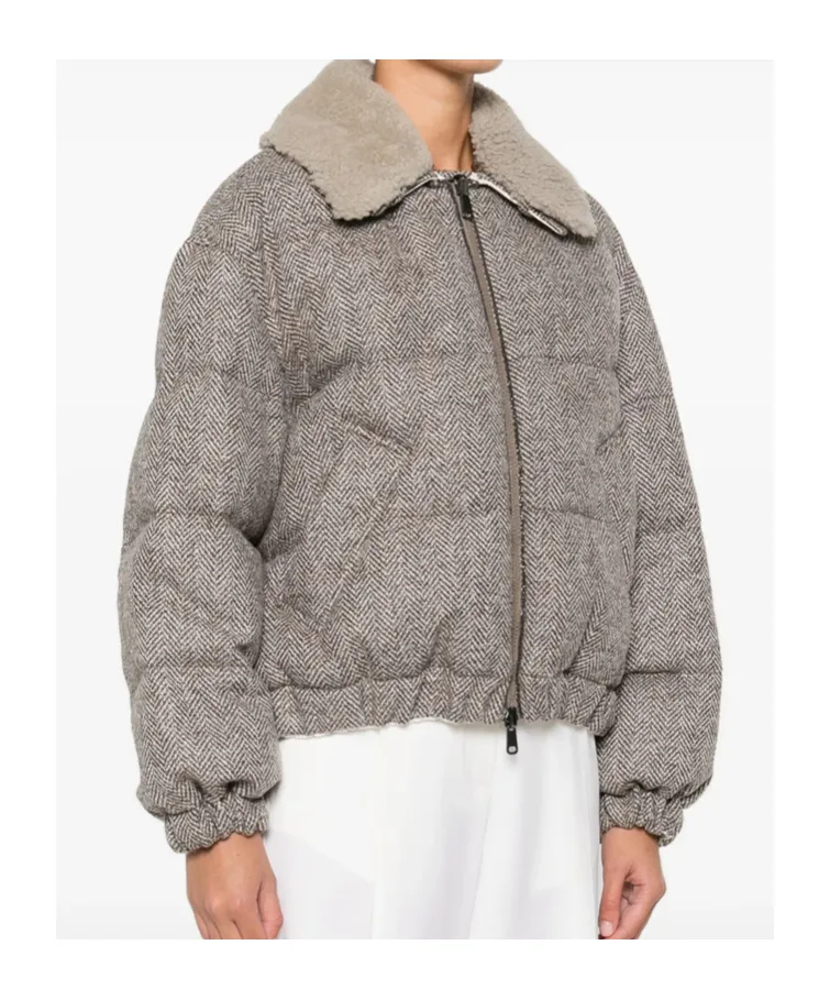 Brunello Cucinelli Herringbone Zip-Up Quilted Jacket