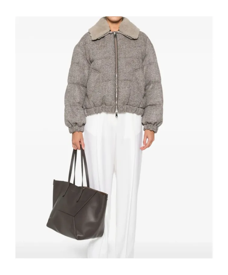 Brunello Cucinelli Herringbone Zip-Up Quilted Jacket