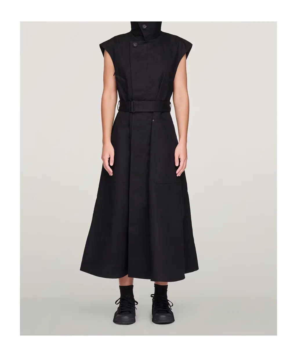 Zip-Detail Belted Dress
