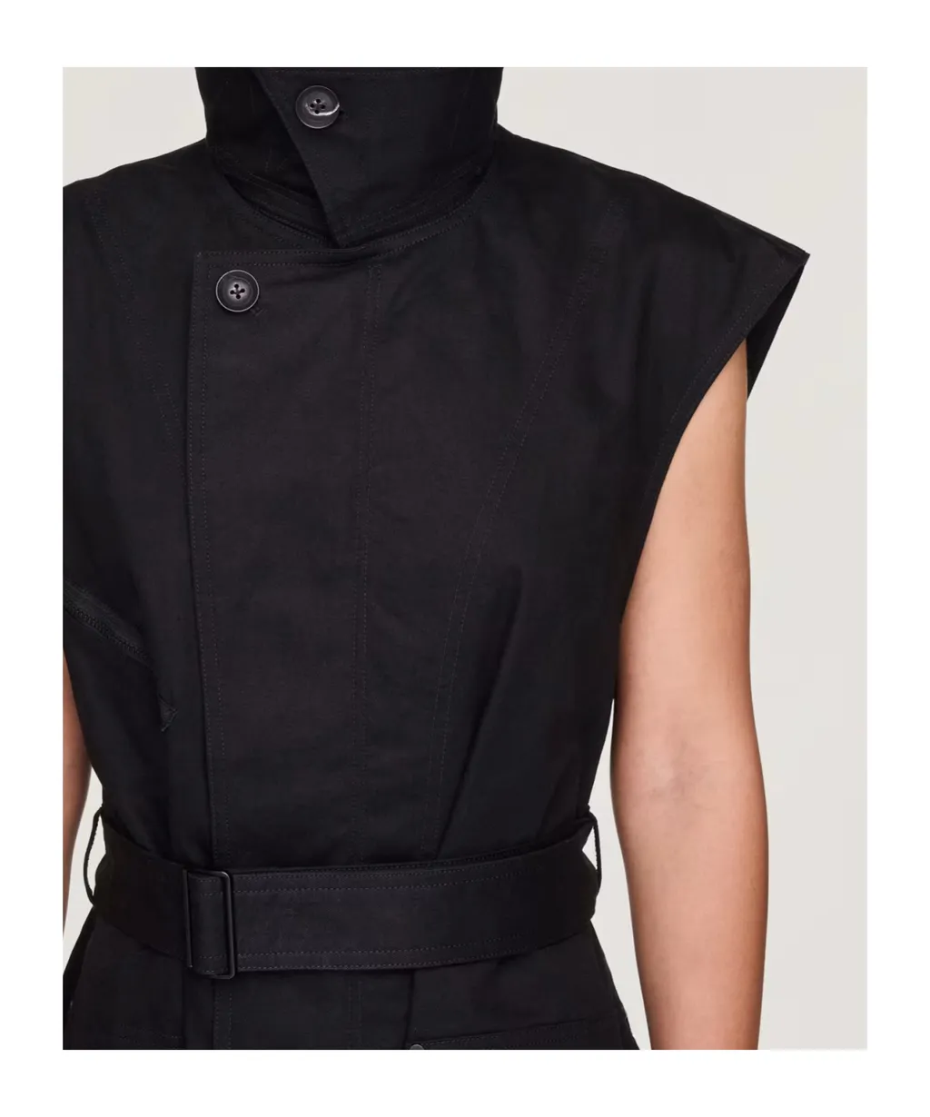 Zip-Detail Belted Dress