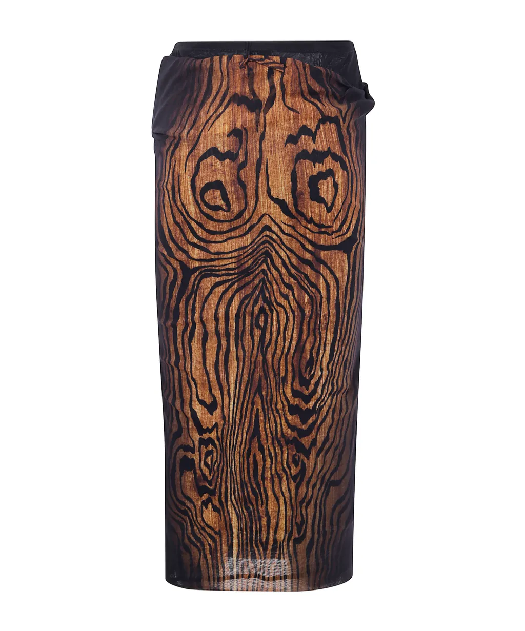 Wood-Print Draped Skirt
