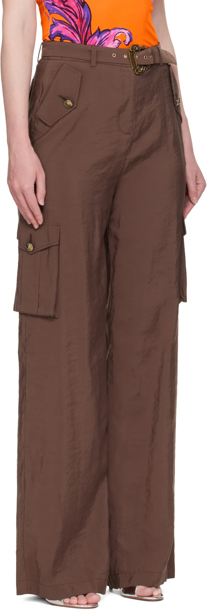 Versace Jeans Couture Crinkled-Finish Belted Cargo Pants