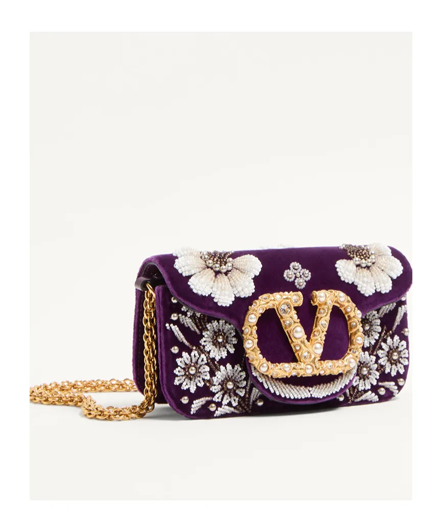 Valentino Garavani Locò Small Embroidered Shoulder Bag With Jewel Logo
