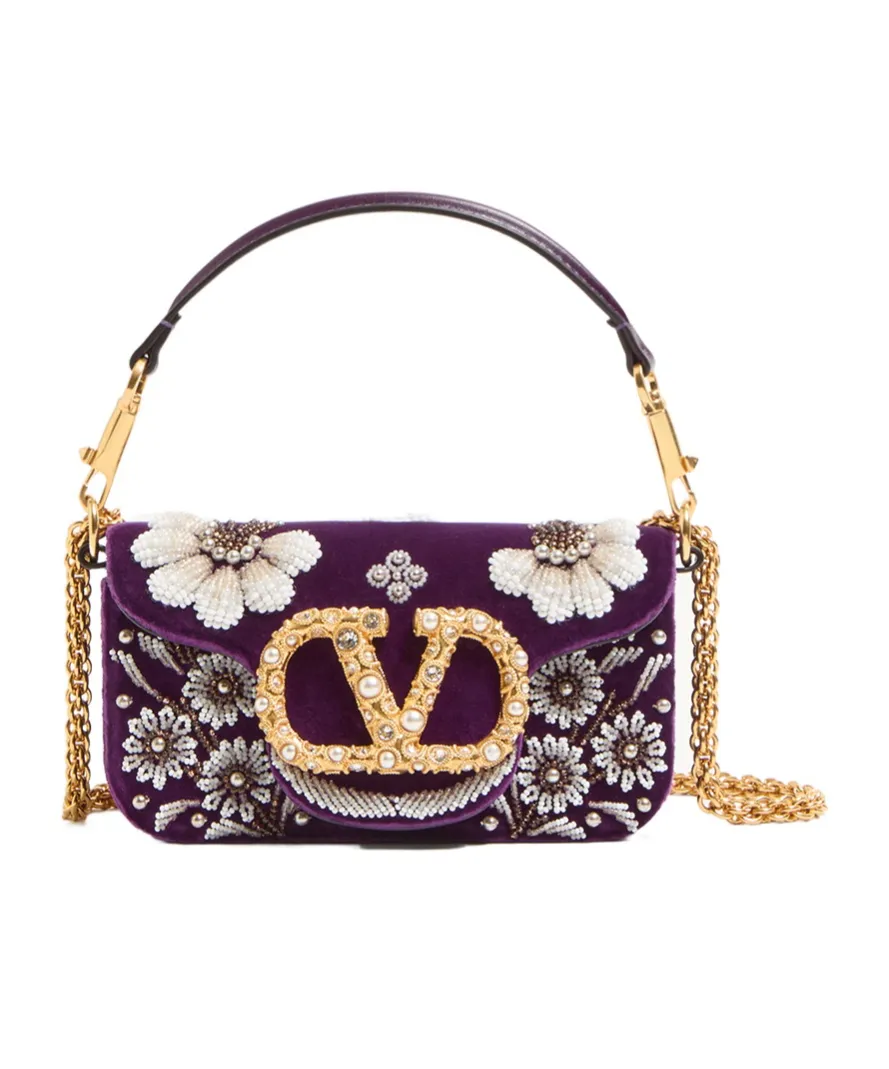 Valentino Garavani Locò Small Embroidered Shoulder Bag With Jewel Logo