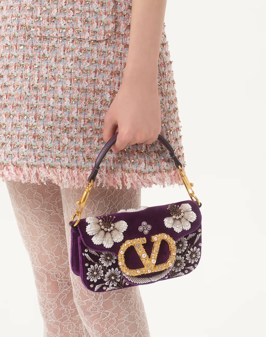 Valentino Garavani Locò Small Embroidered Shoulder Bag With Jewel Logo