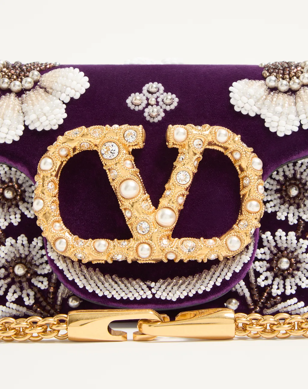 Valentino Garavani Locò Small Embroidered Shoulder Bag With Jewel Logo