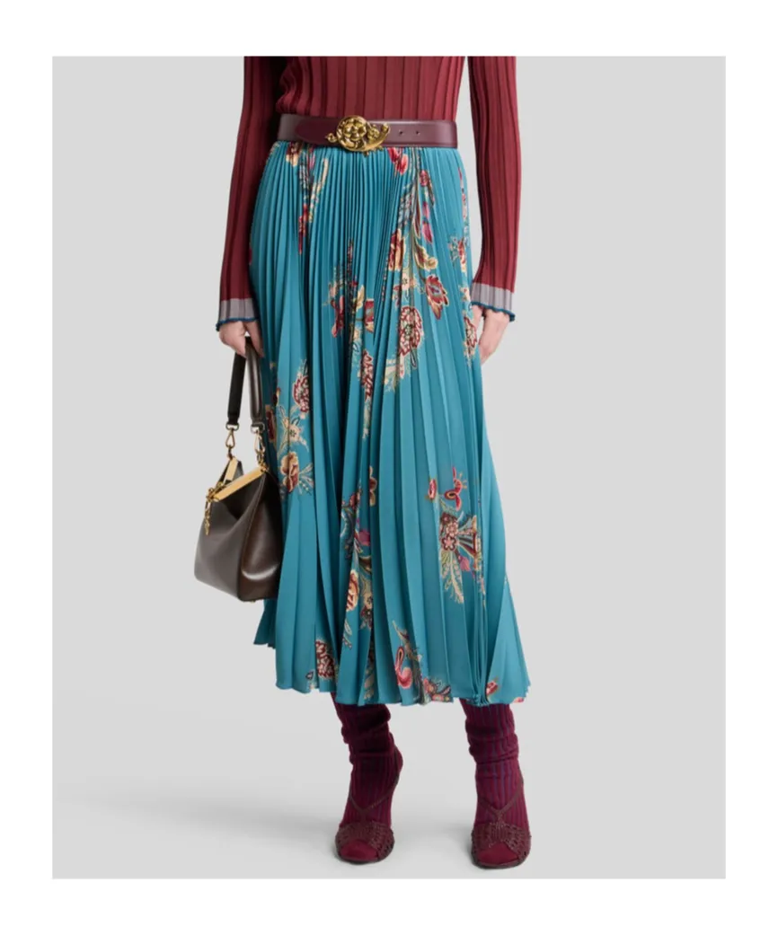 Pleated Sable Skirt With Print