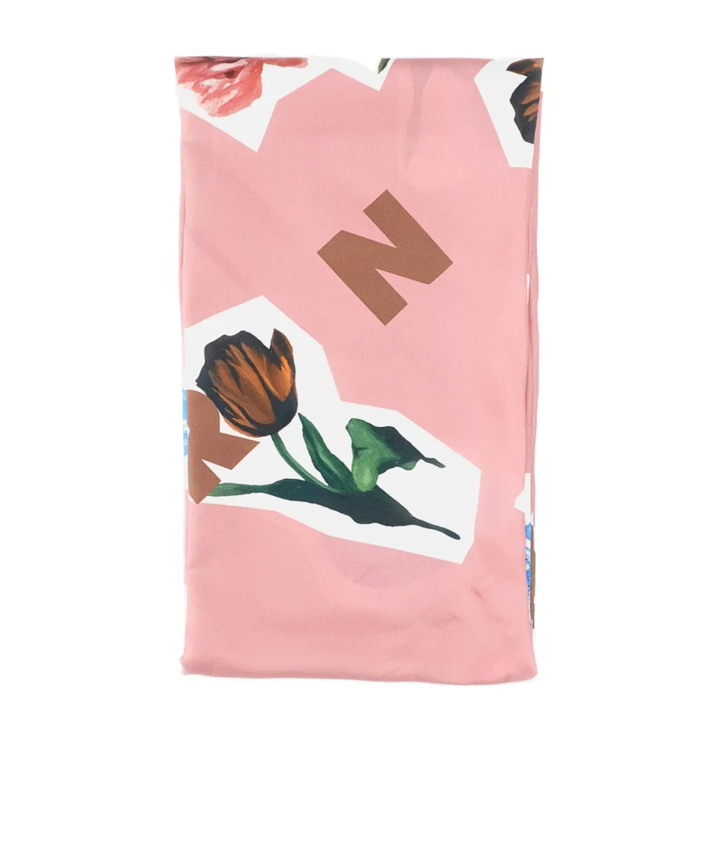 Pink Silk Foulard With Flower Collage