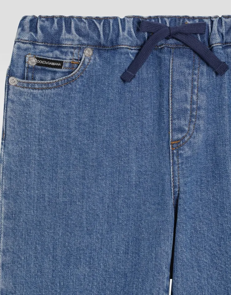 Logo-Embroidered Elastic-Waist Jeans