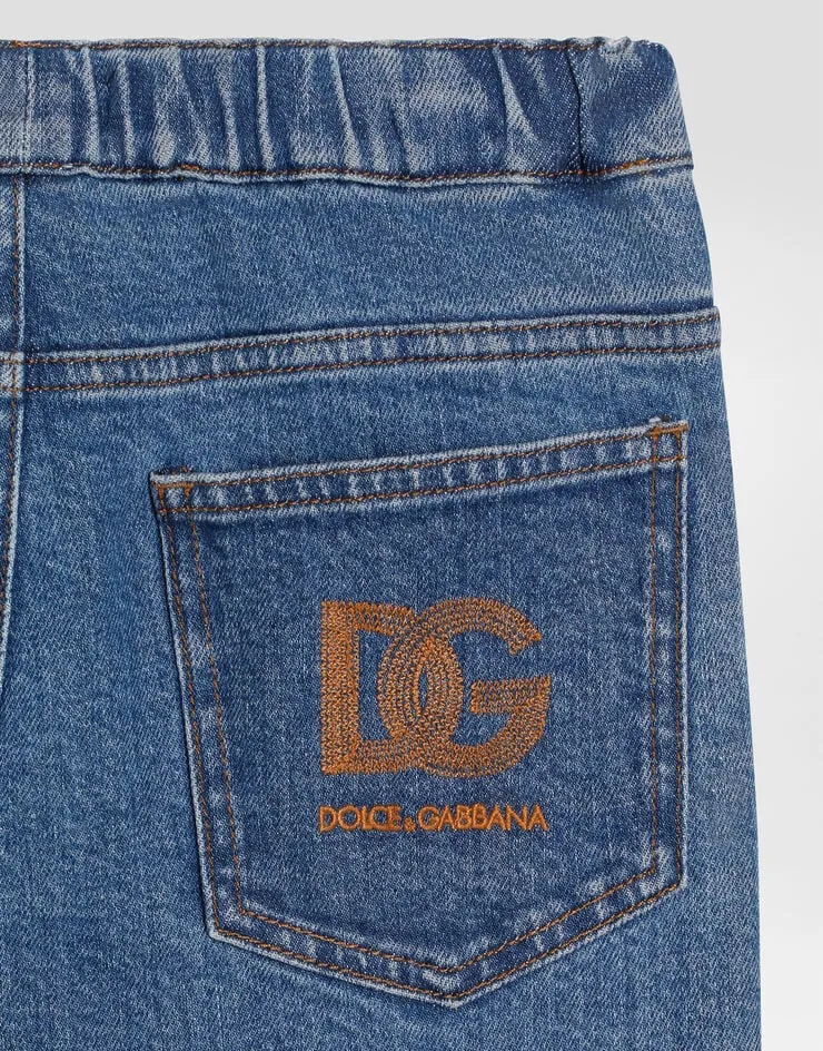 Logo-Embroidered Elastic-Waist Jeans