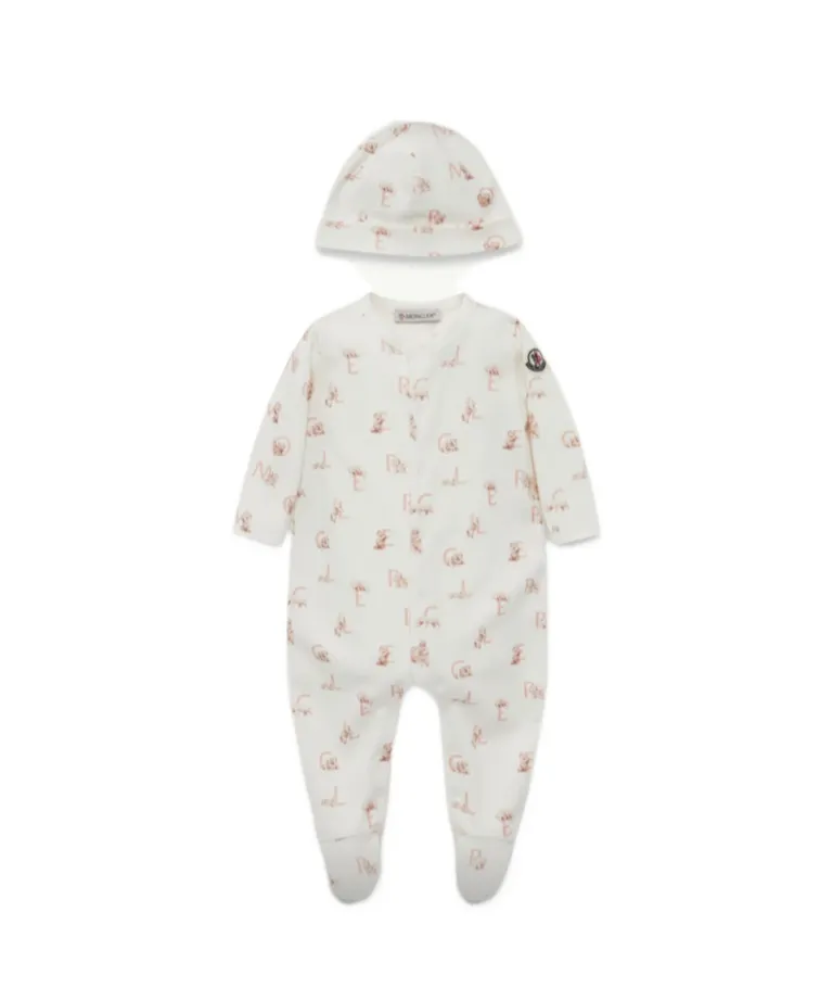 Moncler Enfant All-Over Patterned Crewneck Rompers