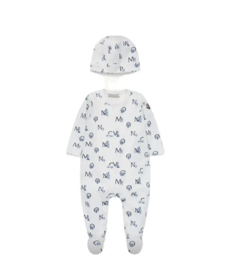 Moncler Enfant All-Over Patterned Crewneck Rompers
