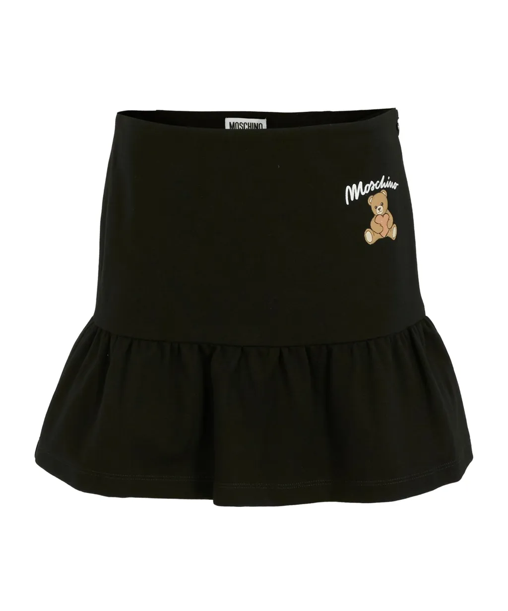 Teddy Bear-Embellished Ruffled Skirt