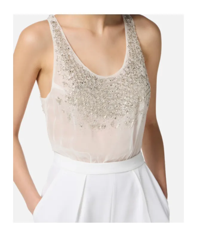 Elisabetta Franchi Georgette Crpe Embellished Jumpsuit
