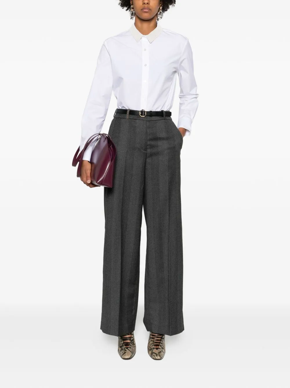 Peserico Herringbone Wide Leg Trousers