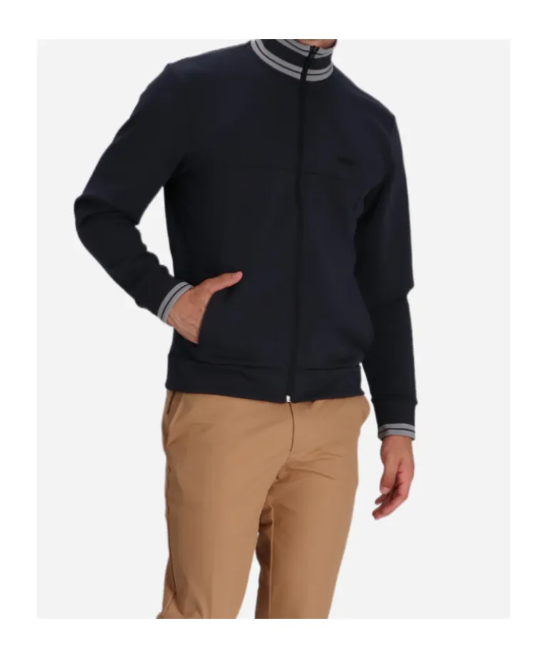 Ribbed-Trim Zip-Fastening Sweater
