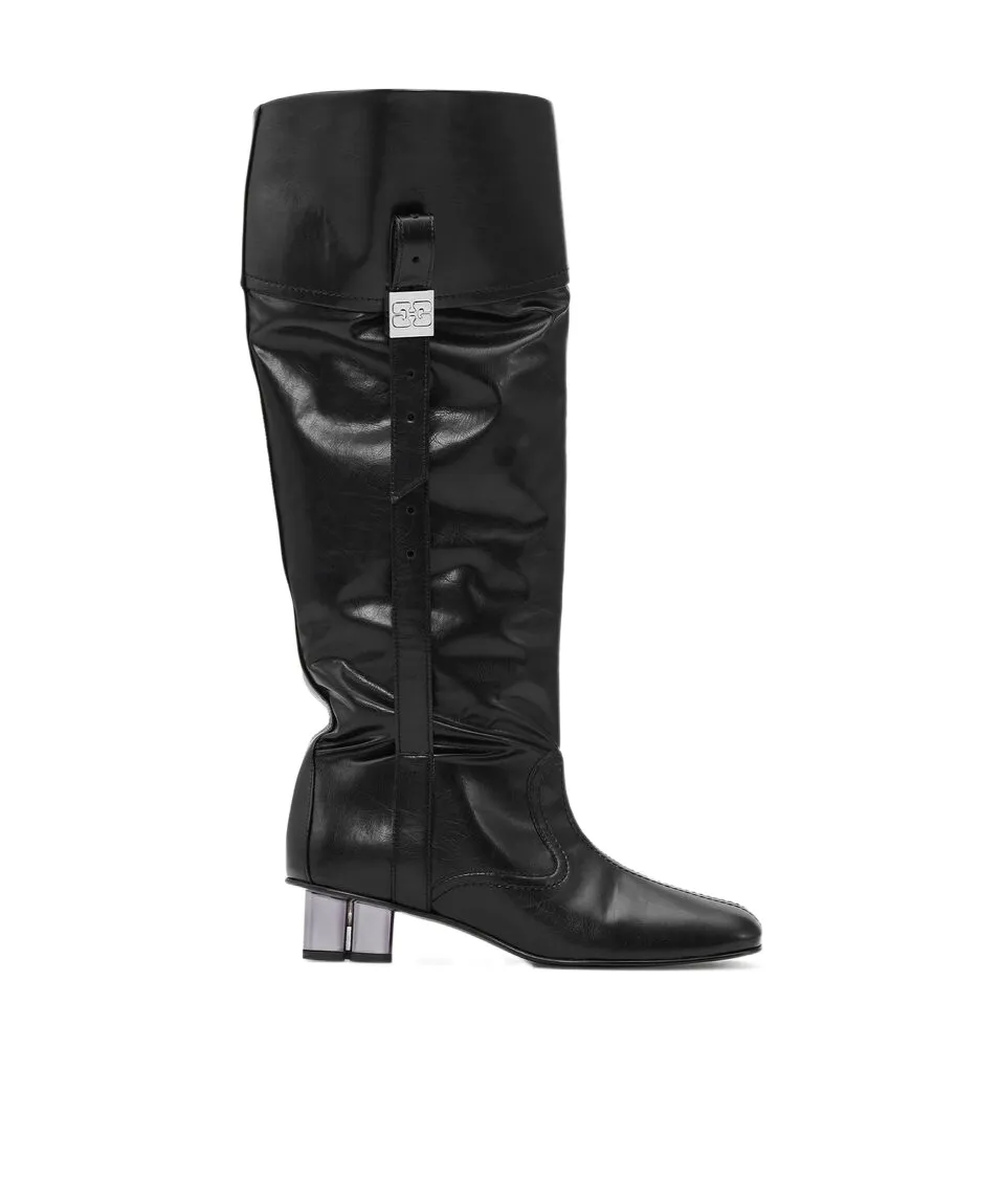 Ganni Slouchy Gathered Detail Heeled Boots