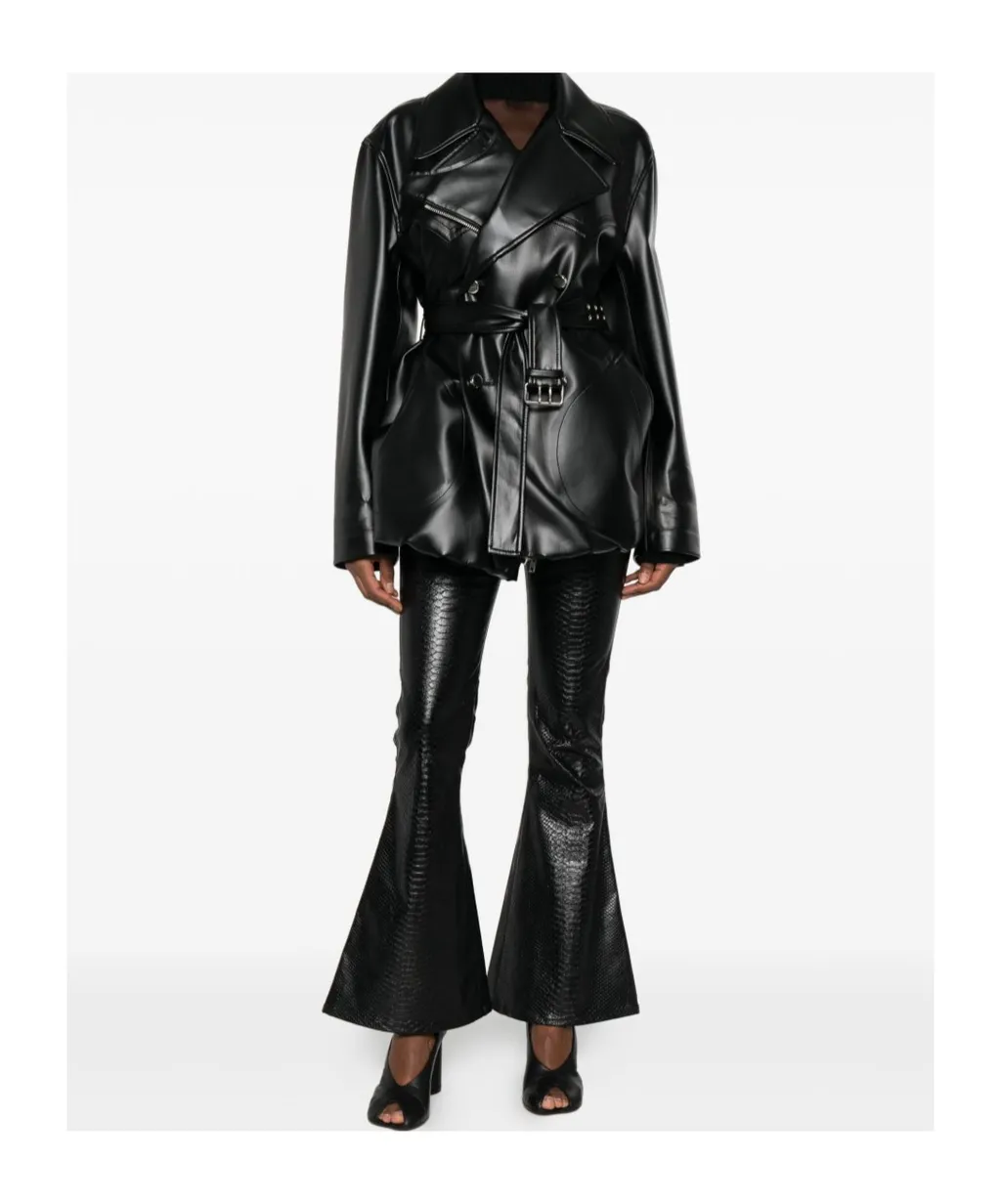 Faux-Leather Flared Trousers
